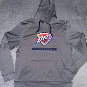 NBA OKC Thunder Hoodie Adult M Gray Pullover Sweatshirt Warm Fleece Logo